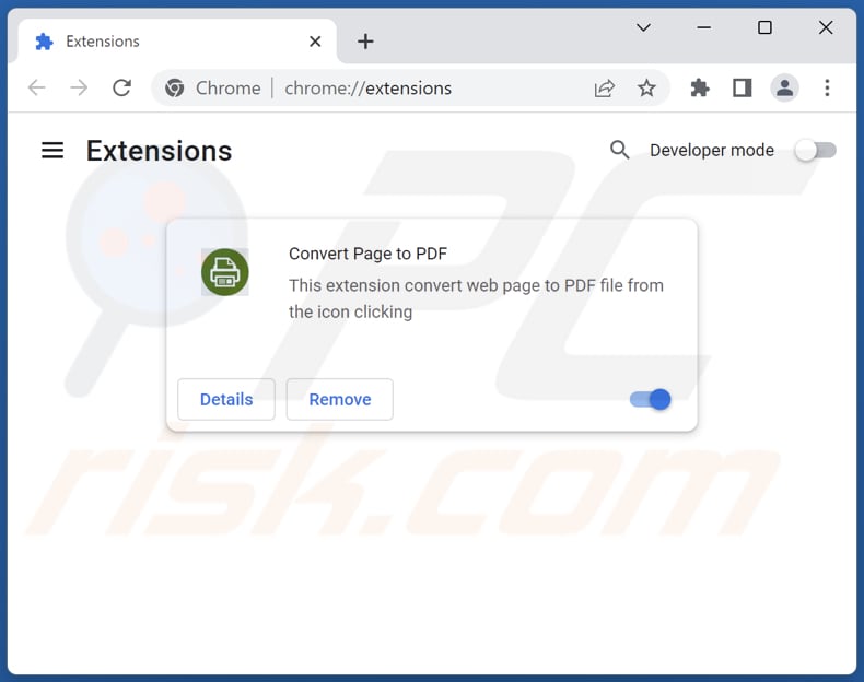 Removing Convert Page to PDF adware from Google Chrome step 2