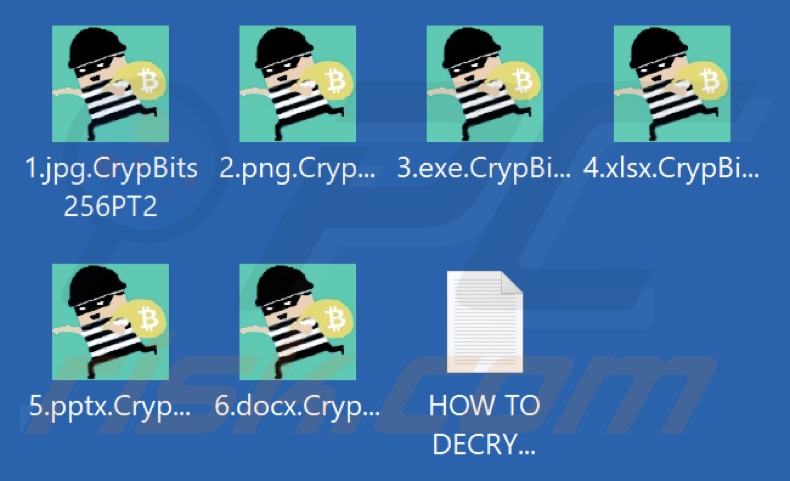 Files encrypted by CrypBits256 ransomware (.CrypBits256PT2 extension)