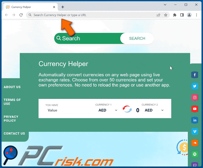 Currency Helper browser hijacker currencyhelperext.com shows bing results