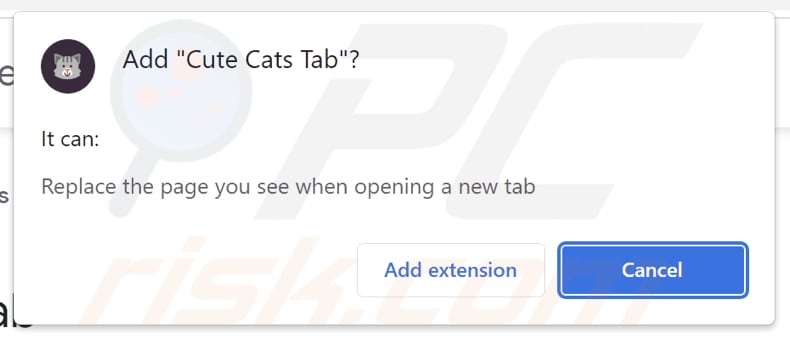 Cute Cats Tab browser hijacker asking for permissions