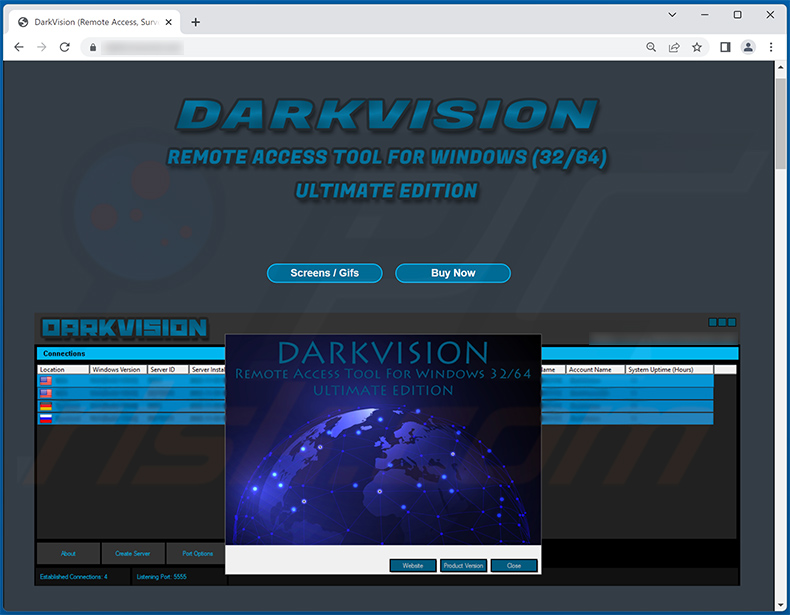 Website used to promote DarkVision RAT