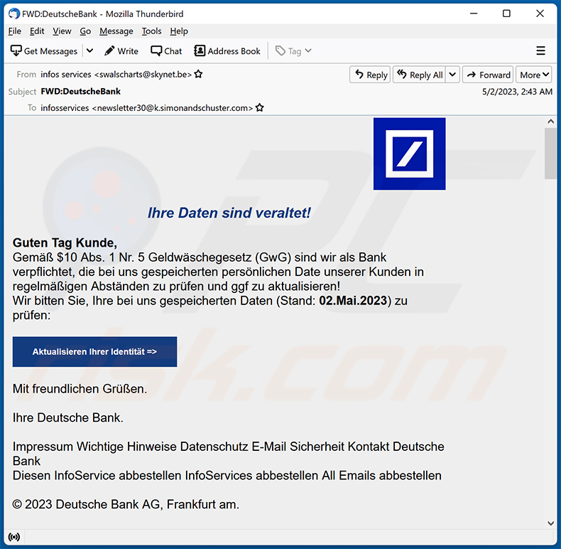 Deutsche Bank-themed spam email (2023-05-03)