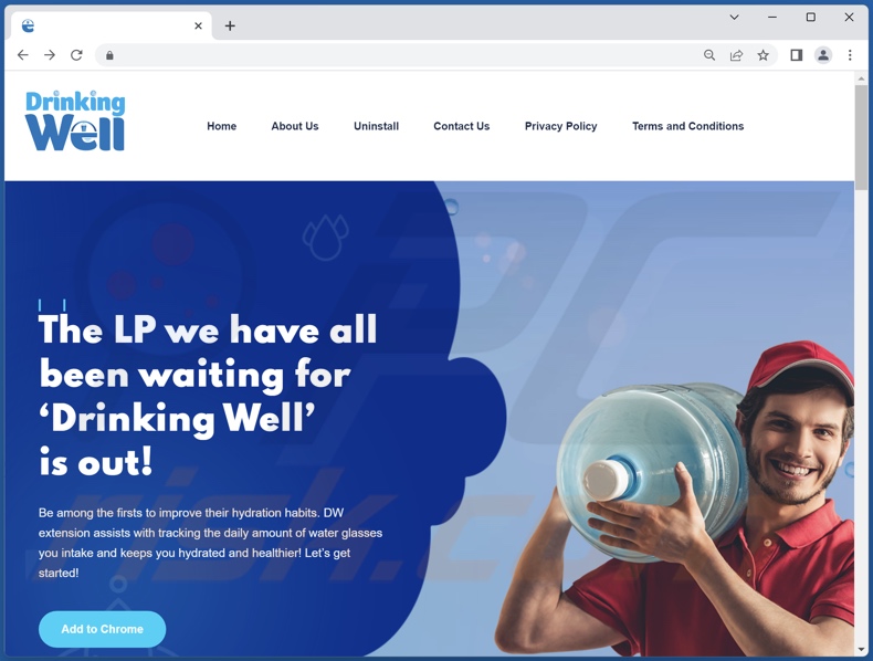Website used to promote Drinking Well browser hijacker