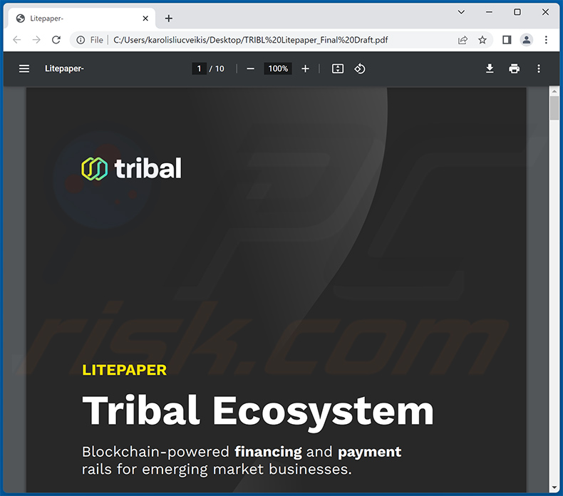 Deceptive PDF document used for disguise when downloading DUCKTAIL malware