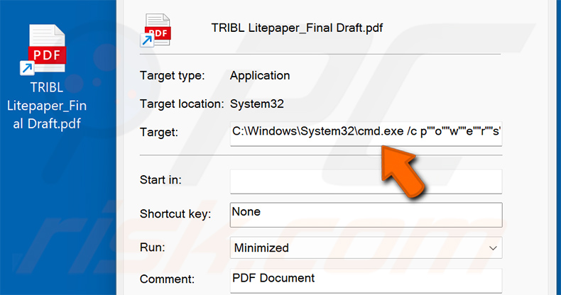 Malicious shortcut downloading DUCKTAIL malware