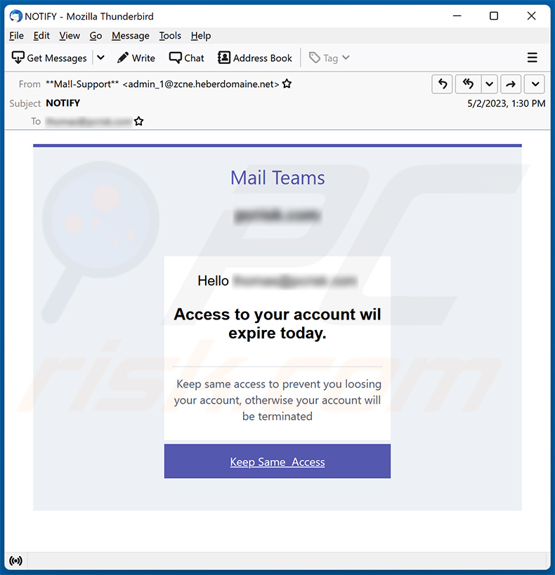 Access to your account wil expire today.