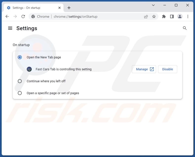 Removing fastcarstab.com from Google Chrome homepage