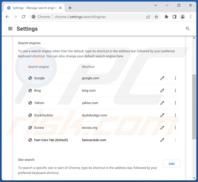 Removing fastcarstab.com from Google Chrome default search engine