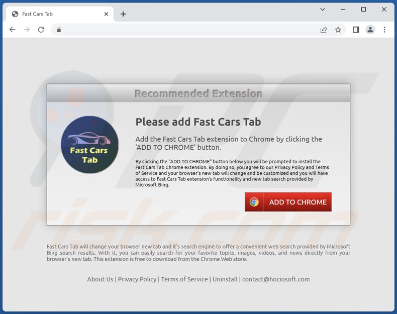 Website used to promote Fast Cars Tab browser hijacker