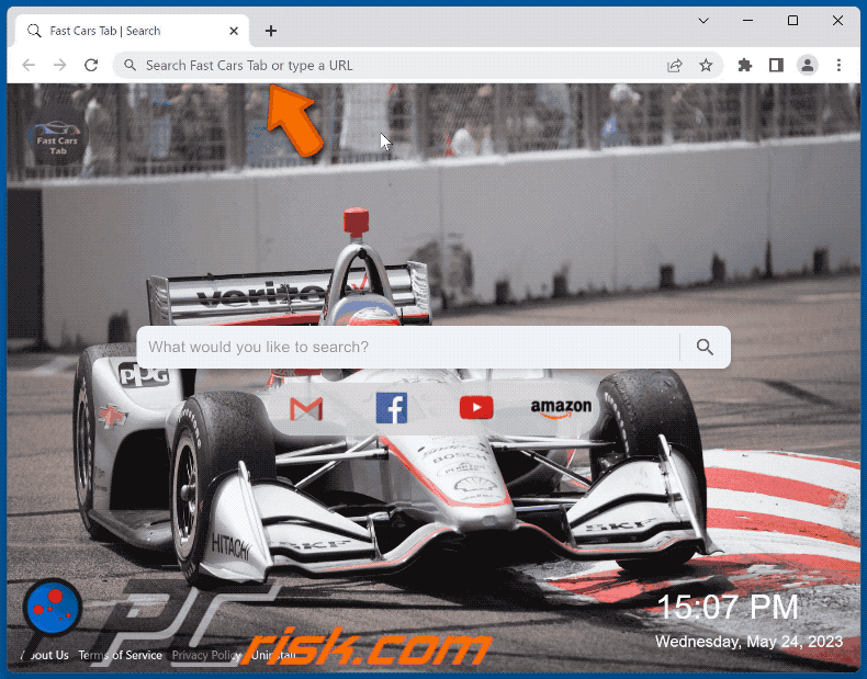 Fast Cars Tab browser hijacker fastcarstab.com shows bing results