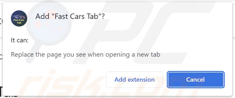 Fast Cars Tab browser hijacker asking for permissions