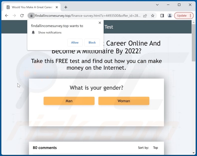 findallincomesurvey[.]top pop-up redirects