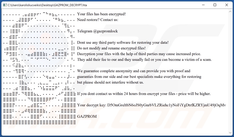 GAZPROM ransomware html file (DECRYPT_GAZPROM.html)