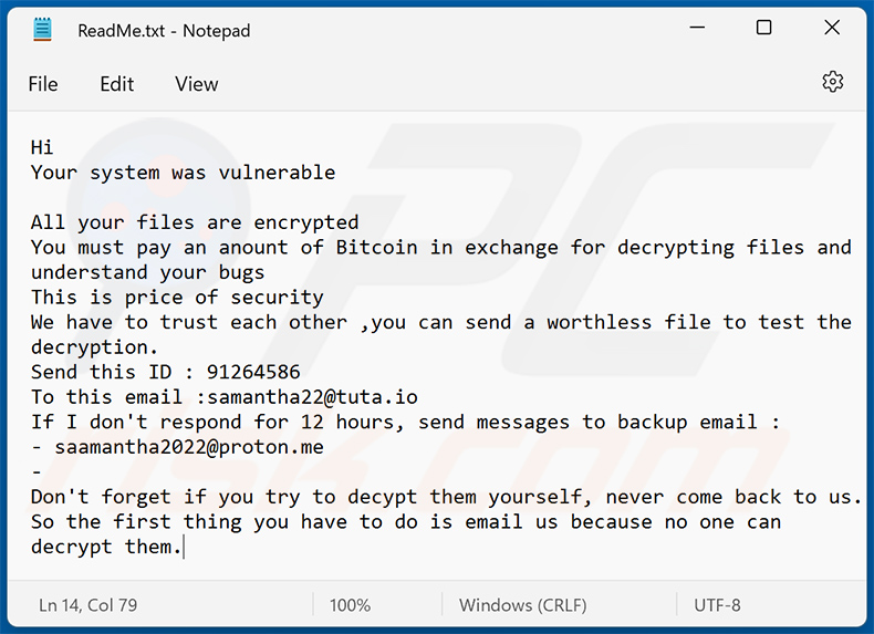 GoodMorning ransomware note (ReadMe.txt)
