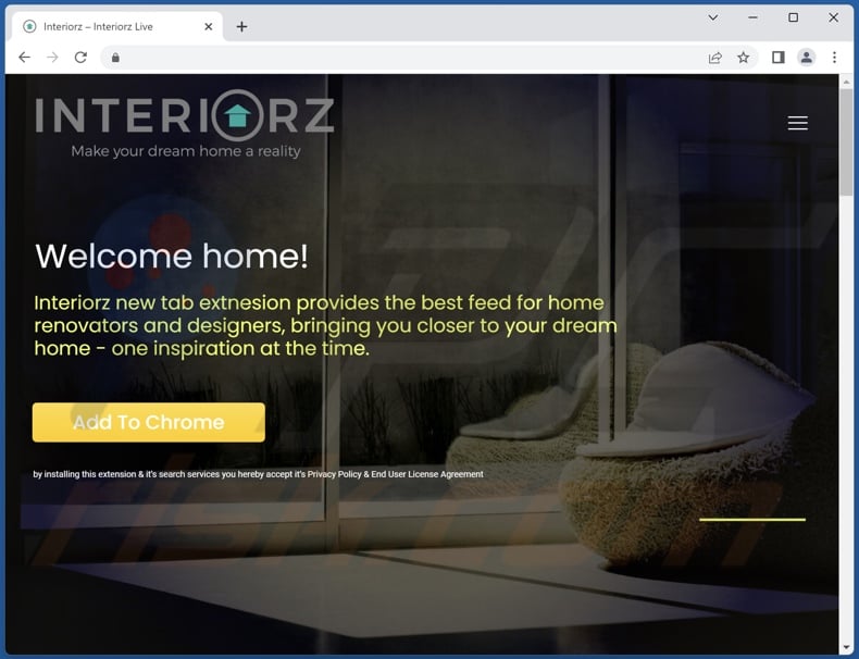 Website used to promote Interiorz browser hijacker
