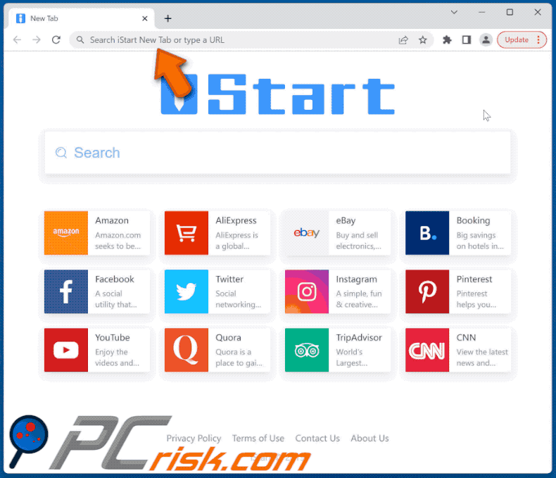 iStart New Tab browser hijacker letsearches.com redirects to bing