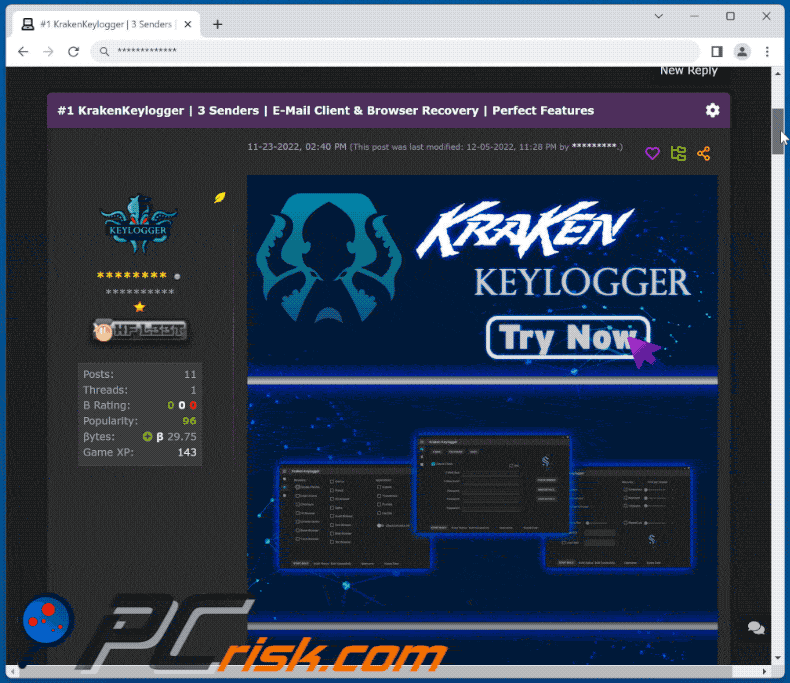 Kraken promoted on a hacker forum