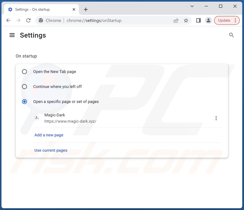 Removing magic-dark.xyz from Google Chrome homepage