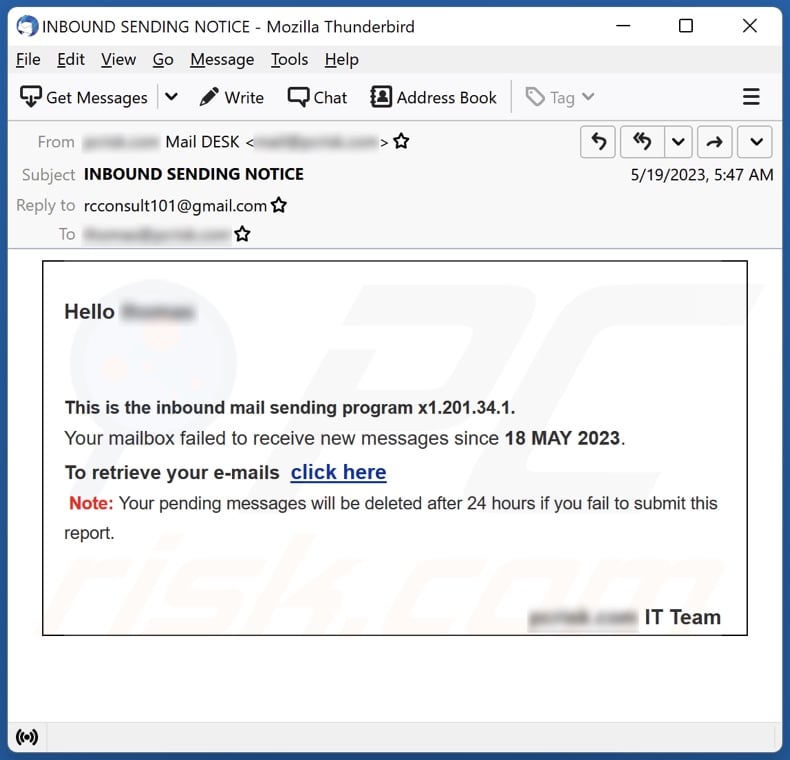Mailbox Failed To Receive New Messages email spam campaign