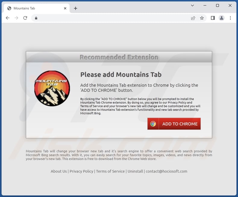 Website used to promote Mountains Tab browser hijacker