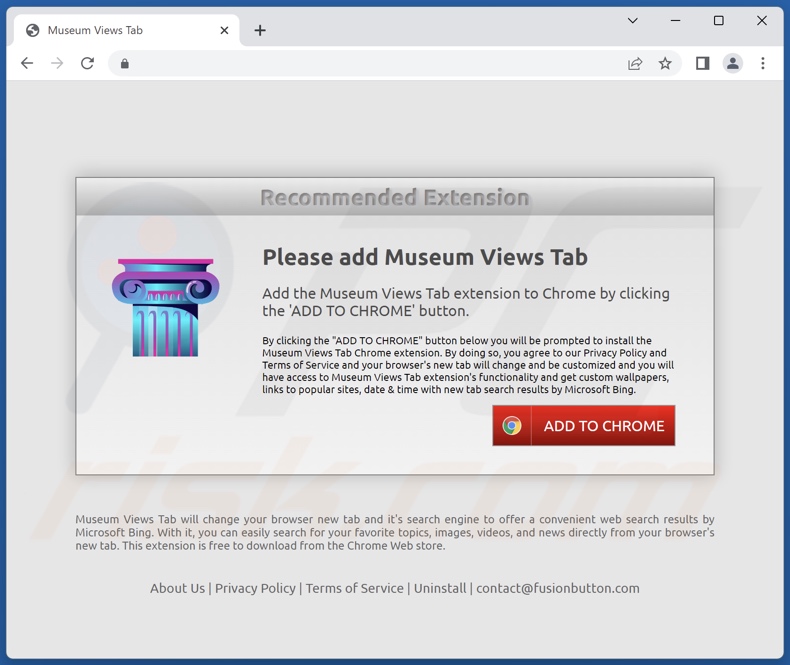 Website used to promote Museum Views Tab browser hijacker