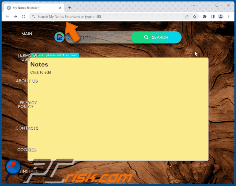 My Notes Extension browser hijacker redirecting to Bing (GIF)