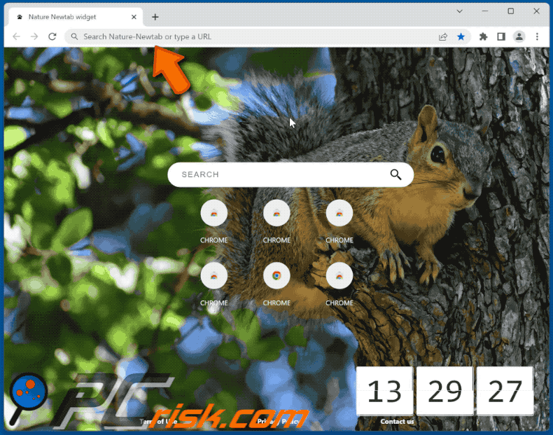 Nature-Newtab browser hijacker redirecting to Bing (GIF)
