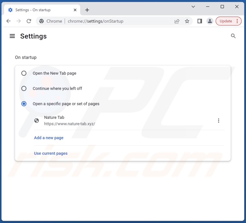 Removing nature-tab.xyz from Google Chrome homepage