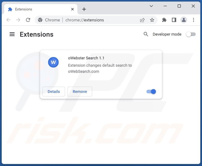 Another extension appearance of the oWebster Search browser hijacker