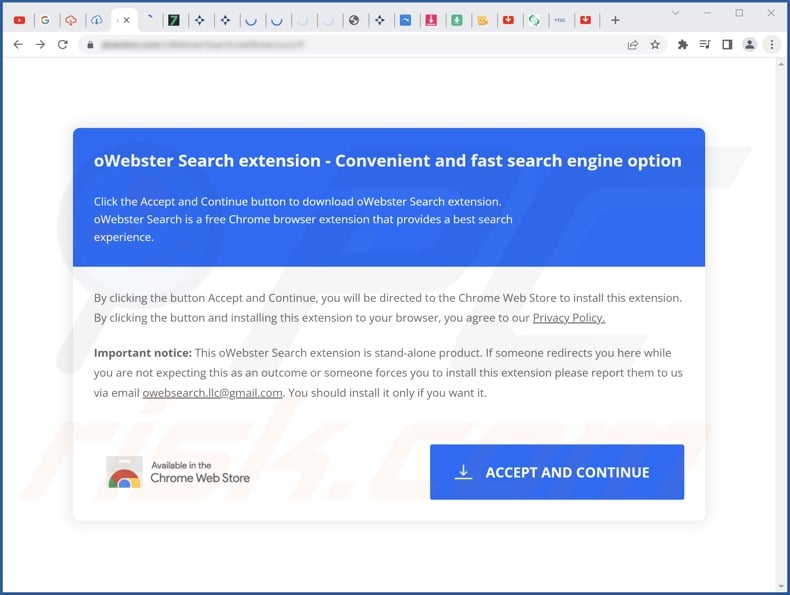 Deceptive website used to promote oWebster Search browser hijacker