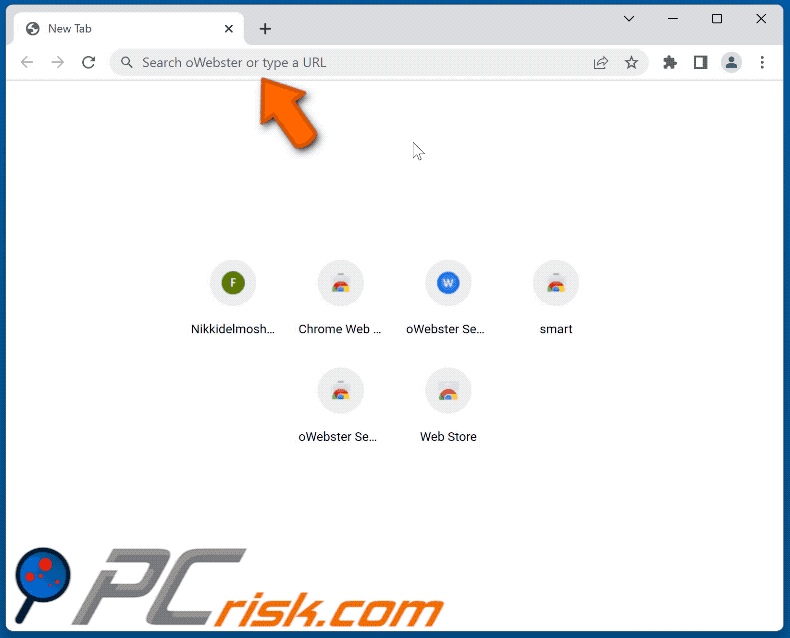 oWebster Search browser hijacker redirecting to Bing (GIF)