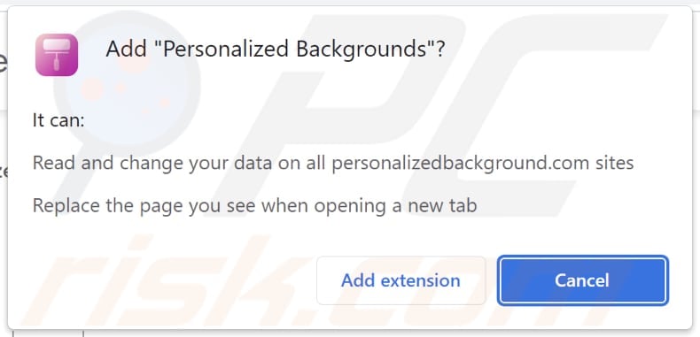 Personalized Backgrounds browser hijacker asking for permissions