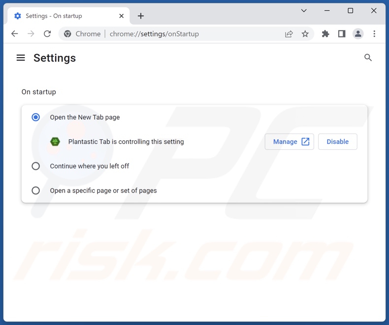 Removing plantastictab.com from Google Chrome homepage