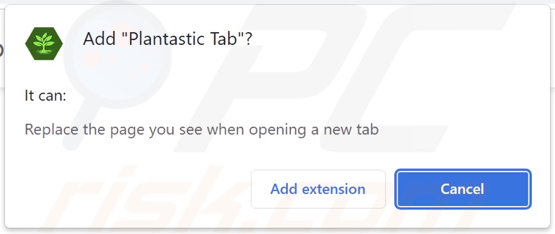 Plantastic Tab browser hijacker asking for permissions