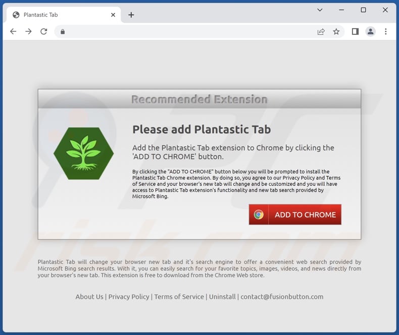 Website used to promote Plantastic Tab browser hijacker
