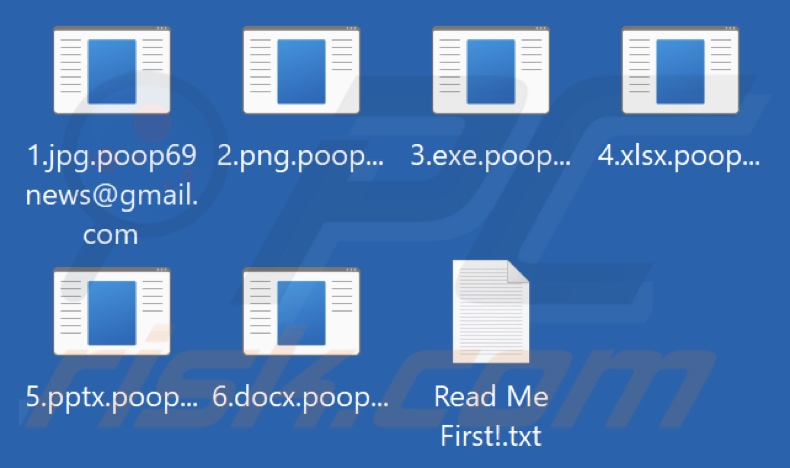 Files encrypted by Poop69 ransomware (.poop69news@gmail.com extension)