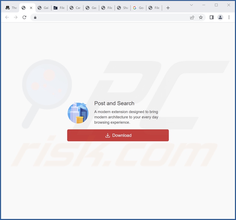 Website used to promote Post and Search browser hijacker