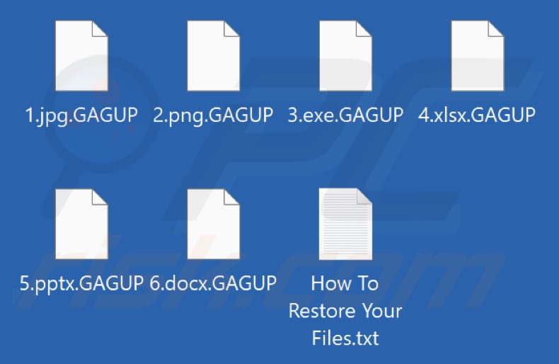 Files encrypted by RA Group ransomware (.GAGUP extension)