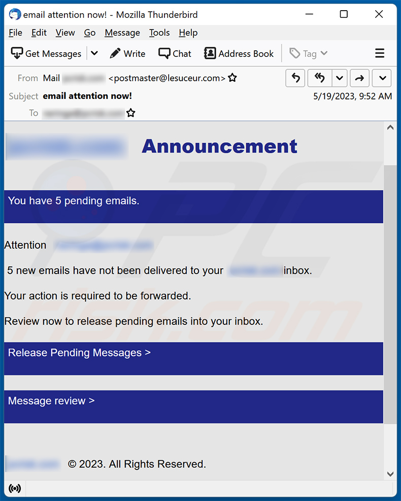 Review Pending Messages spam email (2023-05-22)