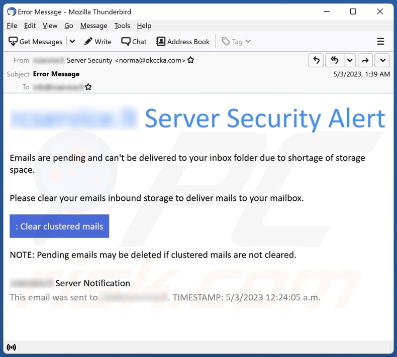 Server Security Alert email spam campaign