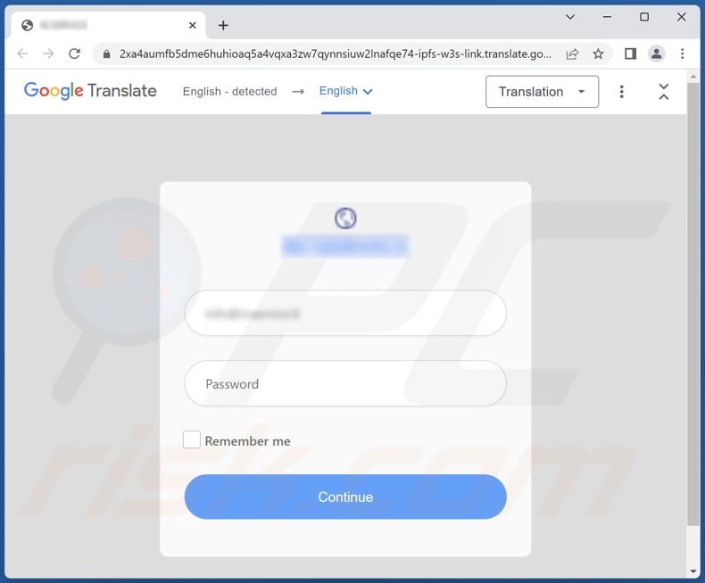 Link to Google Translate in phishing email