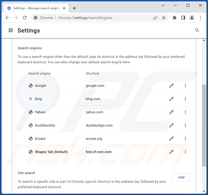 Removing find.cf-csrc.com from Google Chrome default search engine