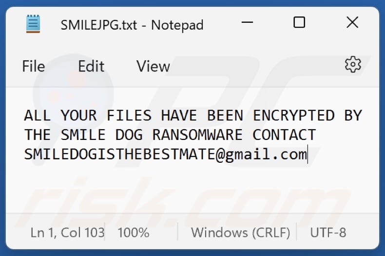 SMILE DOG ransomware ransom note (SMILEJPG.txt)