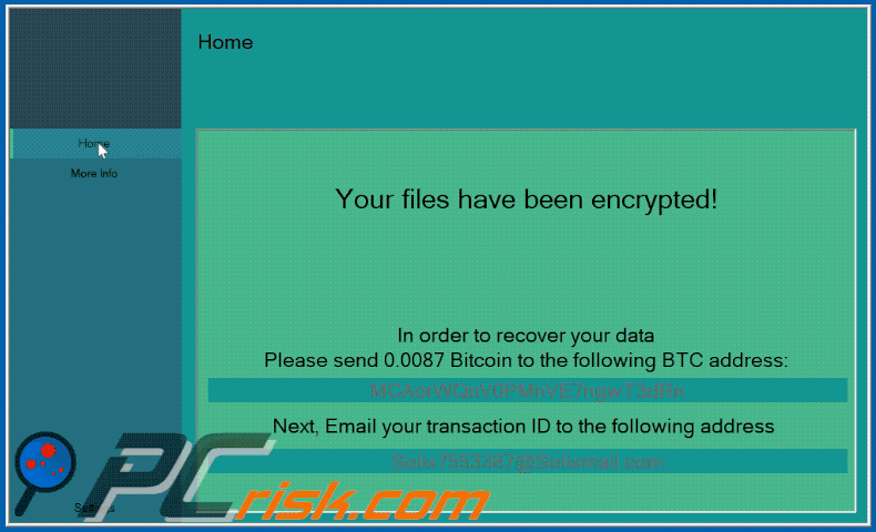 Solix ransomware ransom note (pop-up) GIF