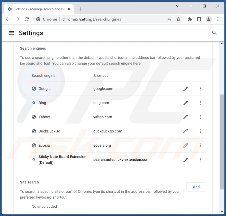 Removing search.notesticky-extension.com from Google Chrome default search engine