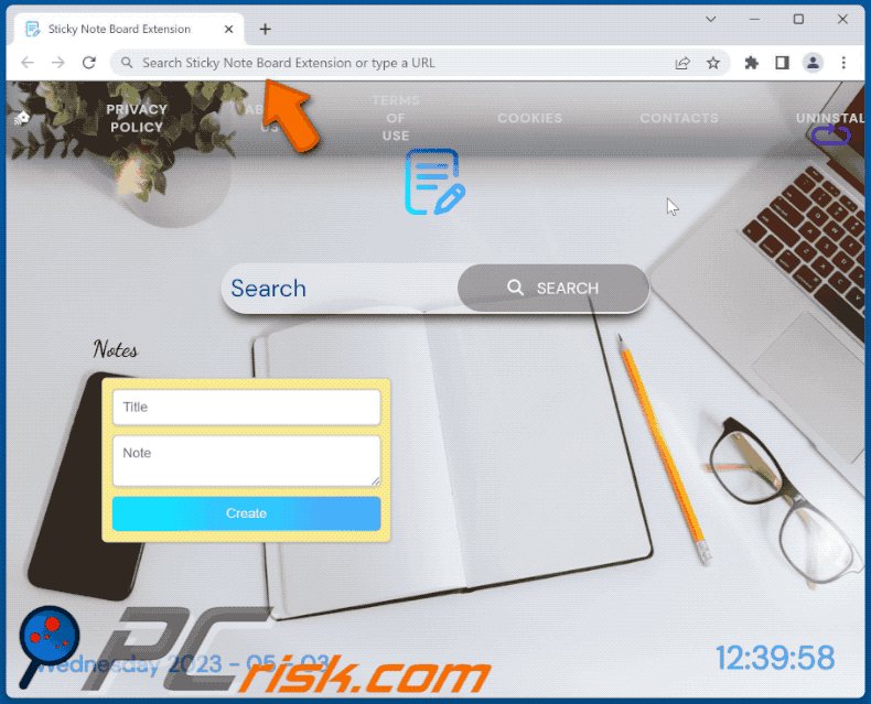 Sticky Note Board Extension browser hijacker search.notesticky-extension.com redirects to bing.com