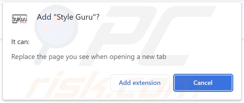 Style Guru browser hijacker asking for permissions