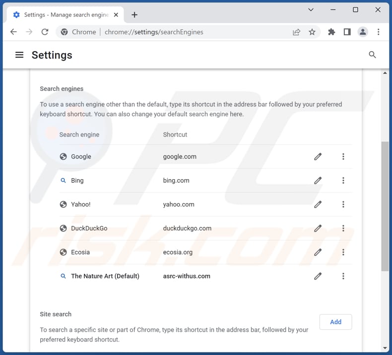 Removing asrc-withus.com from Google Chrome default search engine