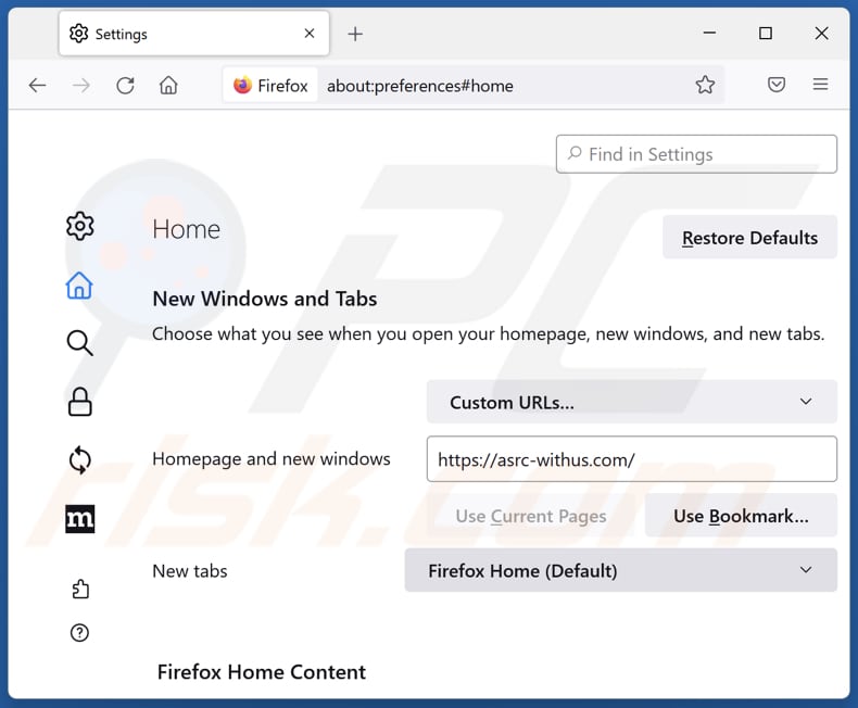 Removing asrc-withus.com from Mozilla Firefox homepage