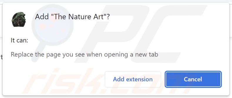 The Nature Art browser hijacker asking for permissions